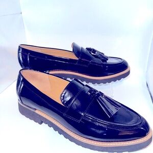Franco Sarto Glossy Black Loafers with Tassels